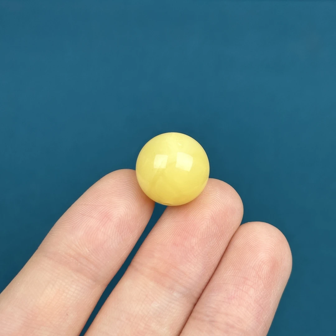 A8059天然原矿蜜蜡 鸡油黄圆珠【微微瑕】14.4mm支持复检假一罚十