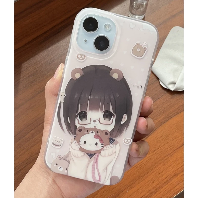 奥菲顿可爱抱猫女孩适用iPhone1615大孔手机壳华为vivo小米oppo套