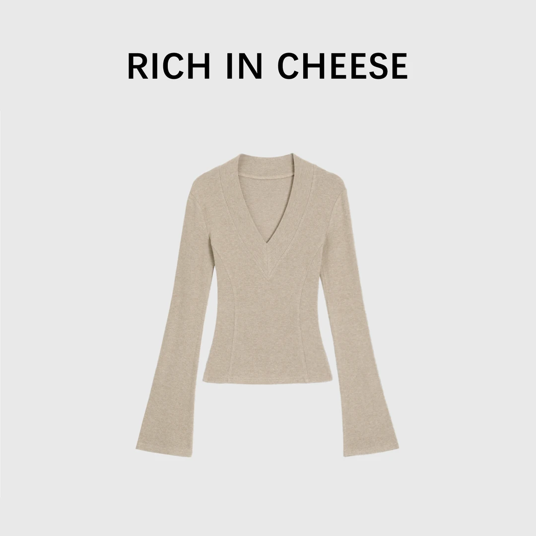 RICHINCHEESE 知性天菜 针织长袖上衣显瘦法式时尚百搭短款设计师