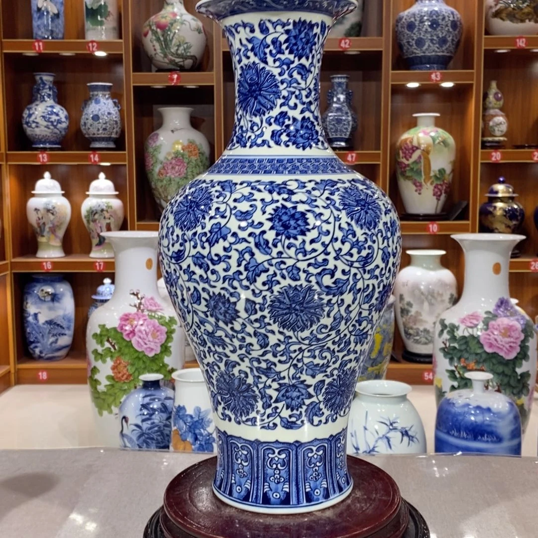 自***福摆件陶纯手工手绘，青花一对