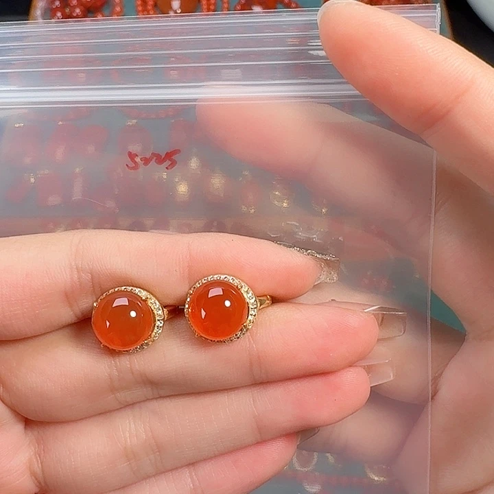 南红玛瑙银S925镶嵌耳饰