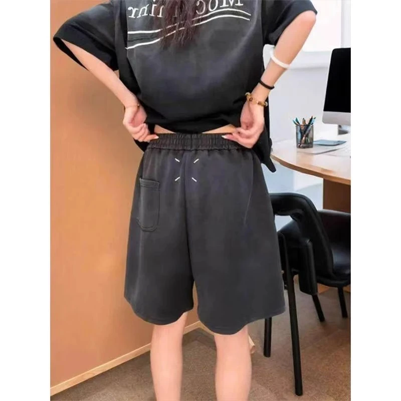 美式水洗黑重磅短裤男款夏季高腰篮球运动裤子潮牌刺绣男士短裤