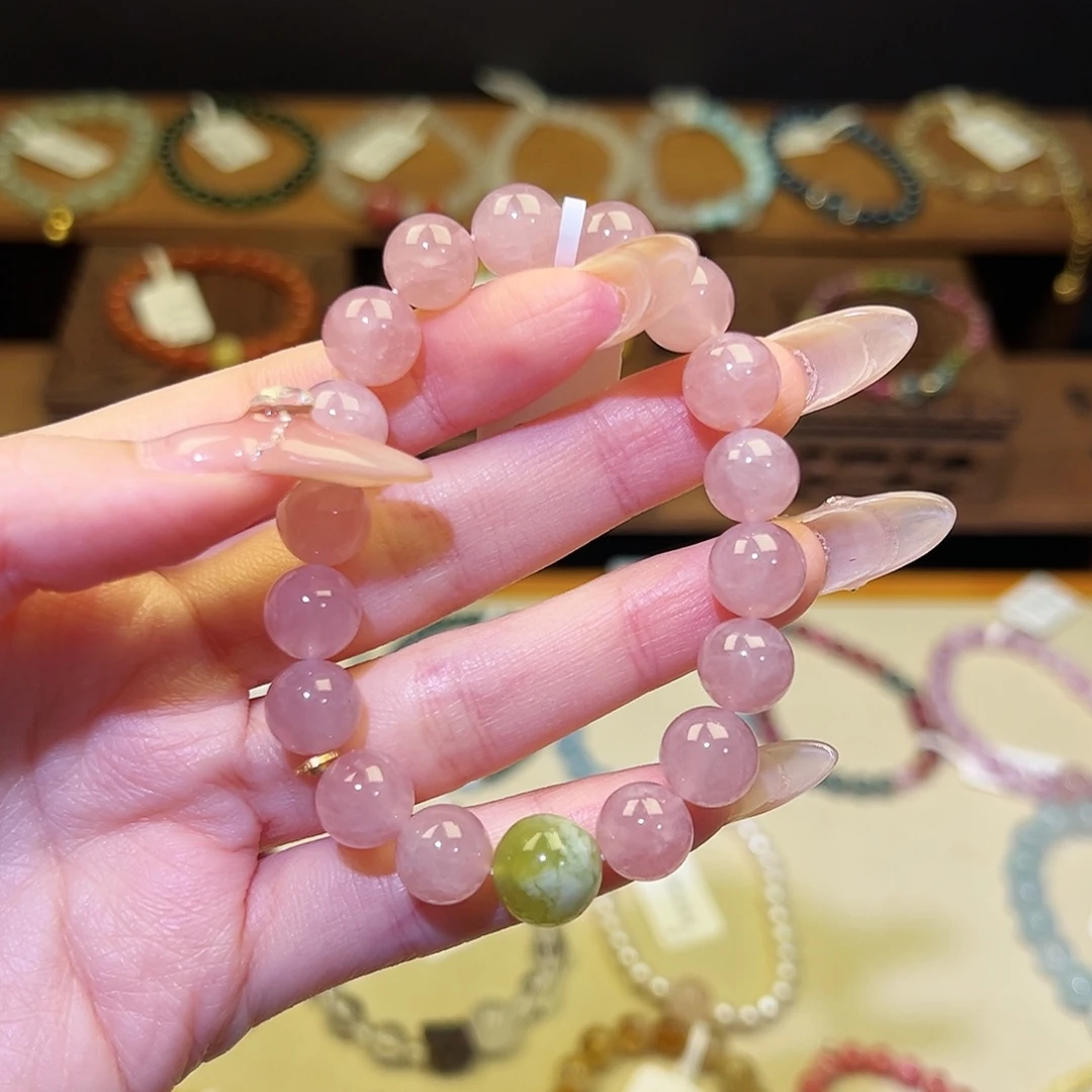 银S925镶嵌水晶手链粉1001