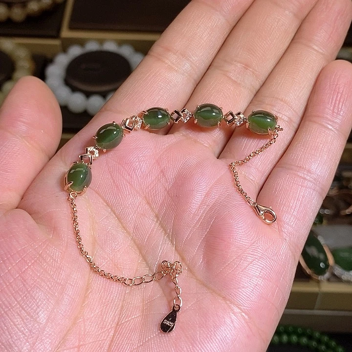 【闪购商品】银S925镶嵌手链和田玉（碧玉）