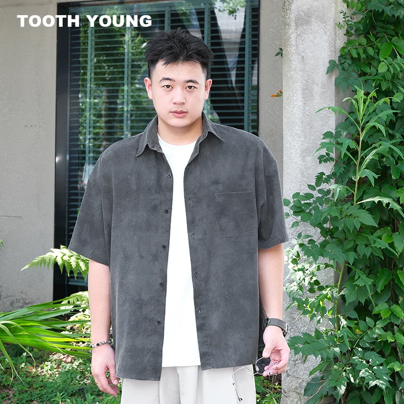 TOOTH YOUNG【古着韵染】扎花水做旧夏季薄款衬衫大码男宽松短袖