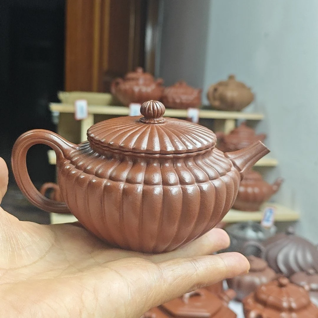 宜兴紫砂壶筋纹器半手工制作赵庄朱泥容量一佰七十CC