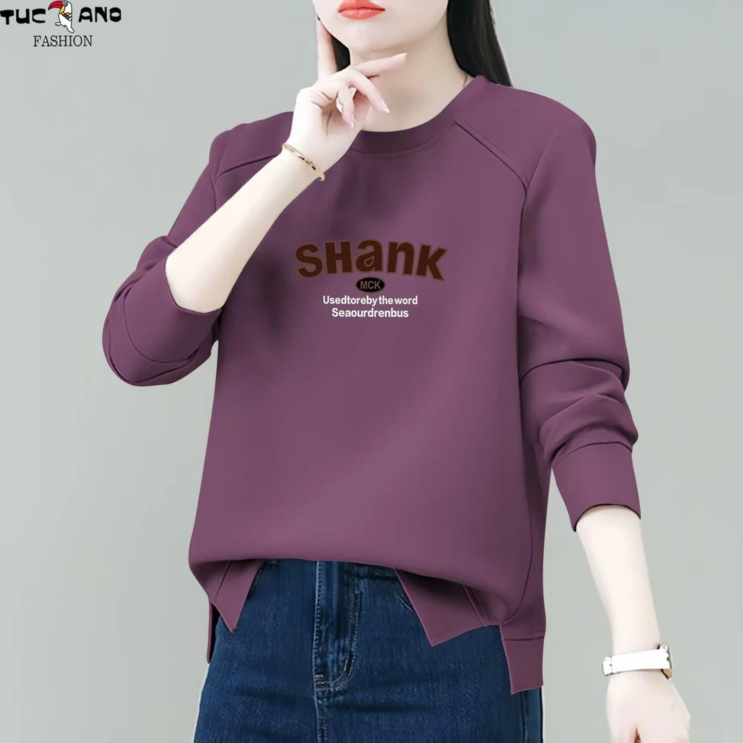 啄木鸟圆领套头卫衣女2025春季新款宽松大码韩版休闲开叉薄款外套