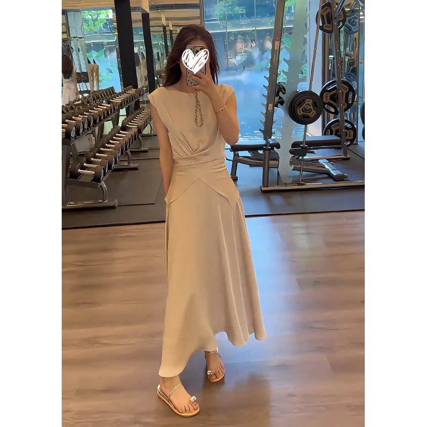 法式气质修身显瘦不规则系带无袖上衣显瘦半身长裙套装洋气衣服女