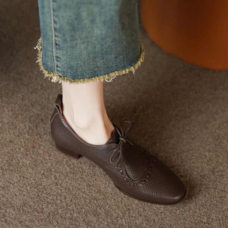 3cm/羊皮/粗跟真皮单鞋女春季新款英伦风乐福鞋软底软面小皮鞋女