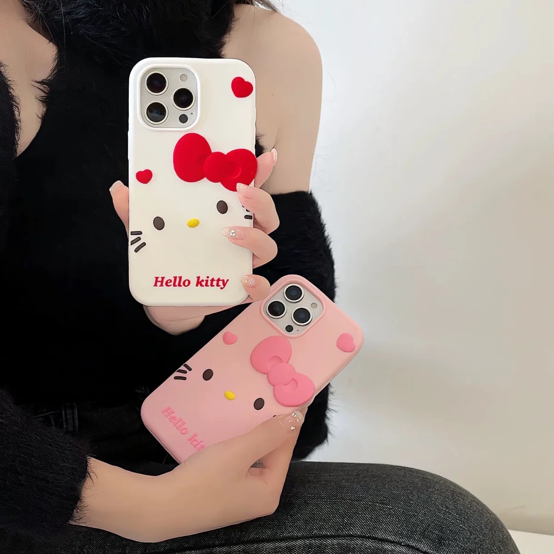 【苹果】蝴蝶结大脸kitty猫可通适用iPhone16可爱创意立体硅胶壳