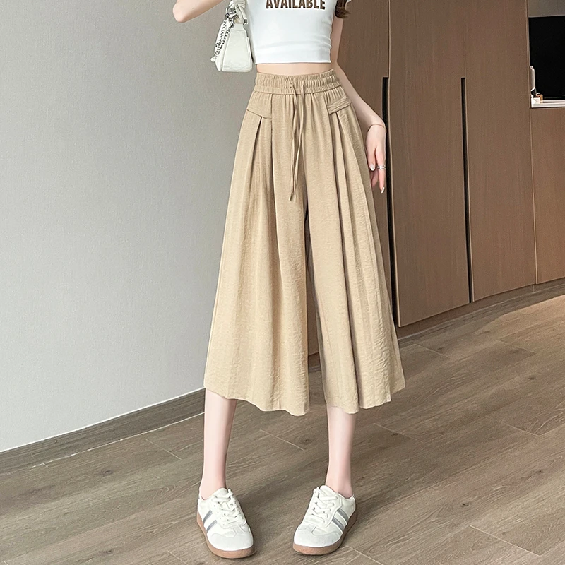 七分裤女夏薄款2025新款休闲大码胖mm高腰显瘦阔腿宽松裤裙女夏季
