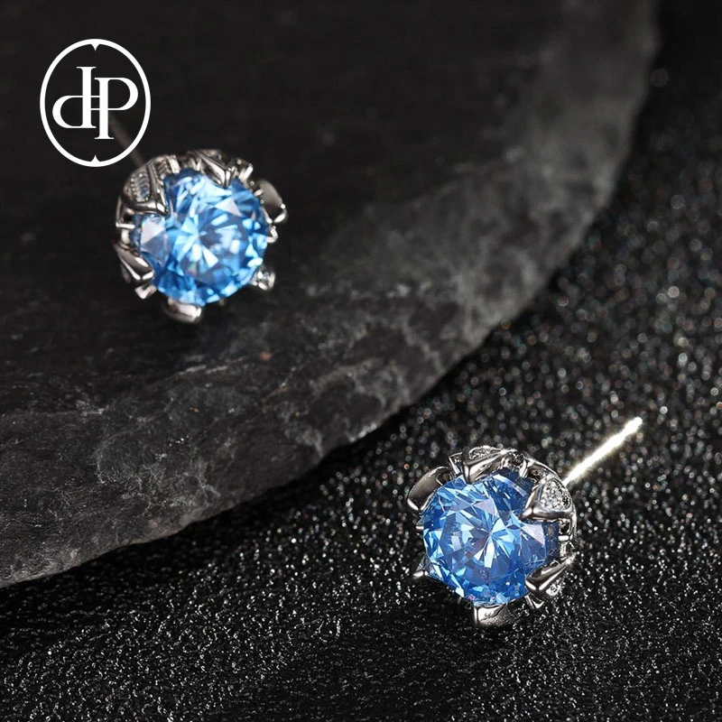 铜合金耳饰 高定镀18K金【玲珑蓝耳钉】S925纯银针30岁上档次饰品女