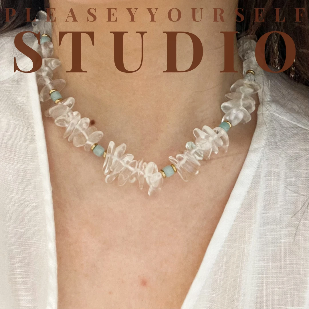 黄铜项链 「踏浪」淡蓝清透颗粒感原创设计时尚百搭清新项链