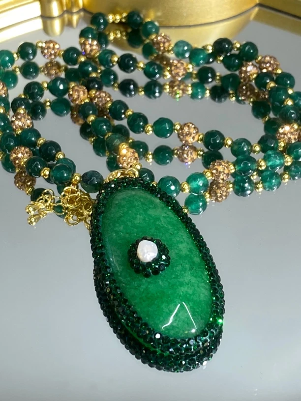 铜合金合成锆石项链 TTSD 绿色时尚潮流百搭款毛衣链 8418