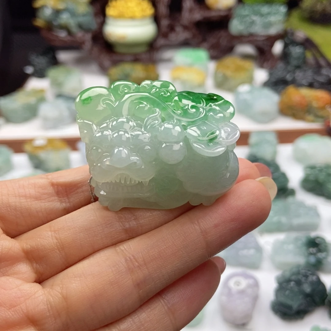 颈饰未镶嵌翡翠A14 冰辣绿霸王含珠貔貅