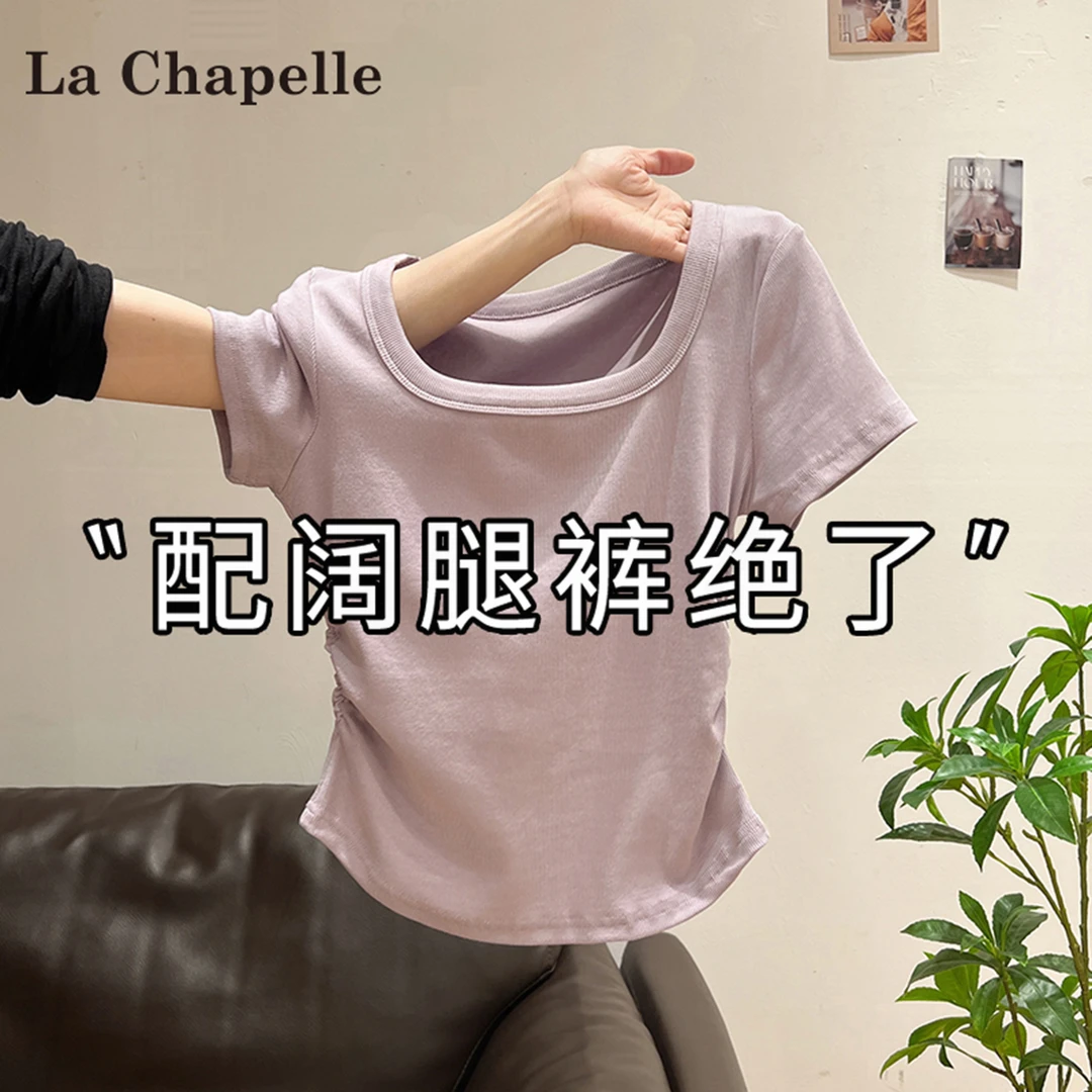 拉夏贝尔高级显瘦短袖t恤女夏季新款爆款纯欲大码减龄休闲小上衣