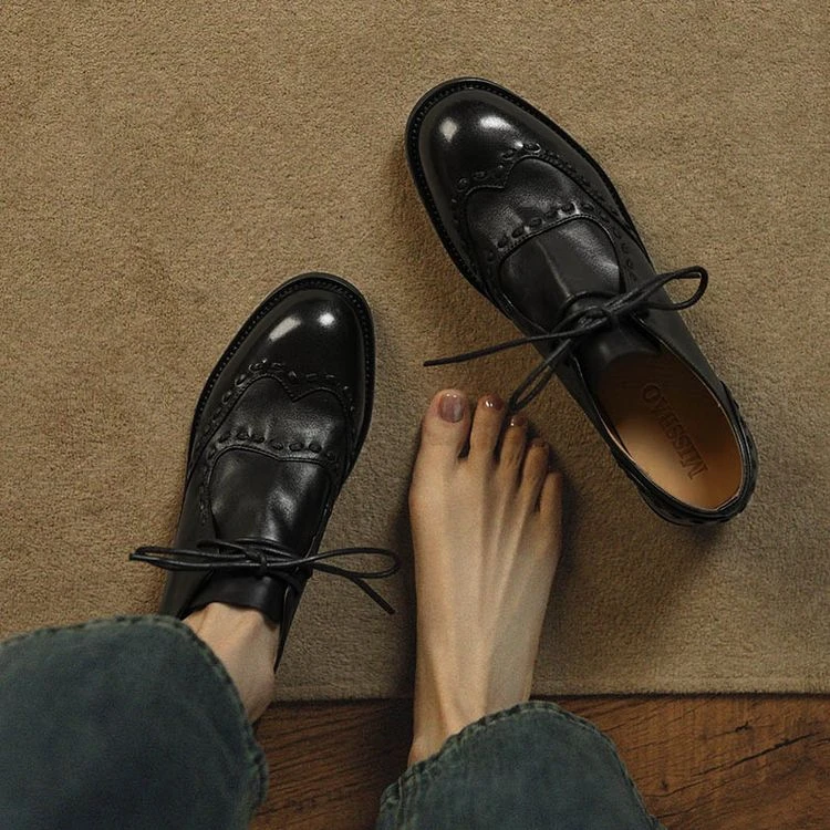 2025年新款春秋百搭冬至陆嫣孙千同款小皮鞋系带英伦风平底真皮