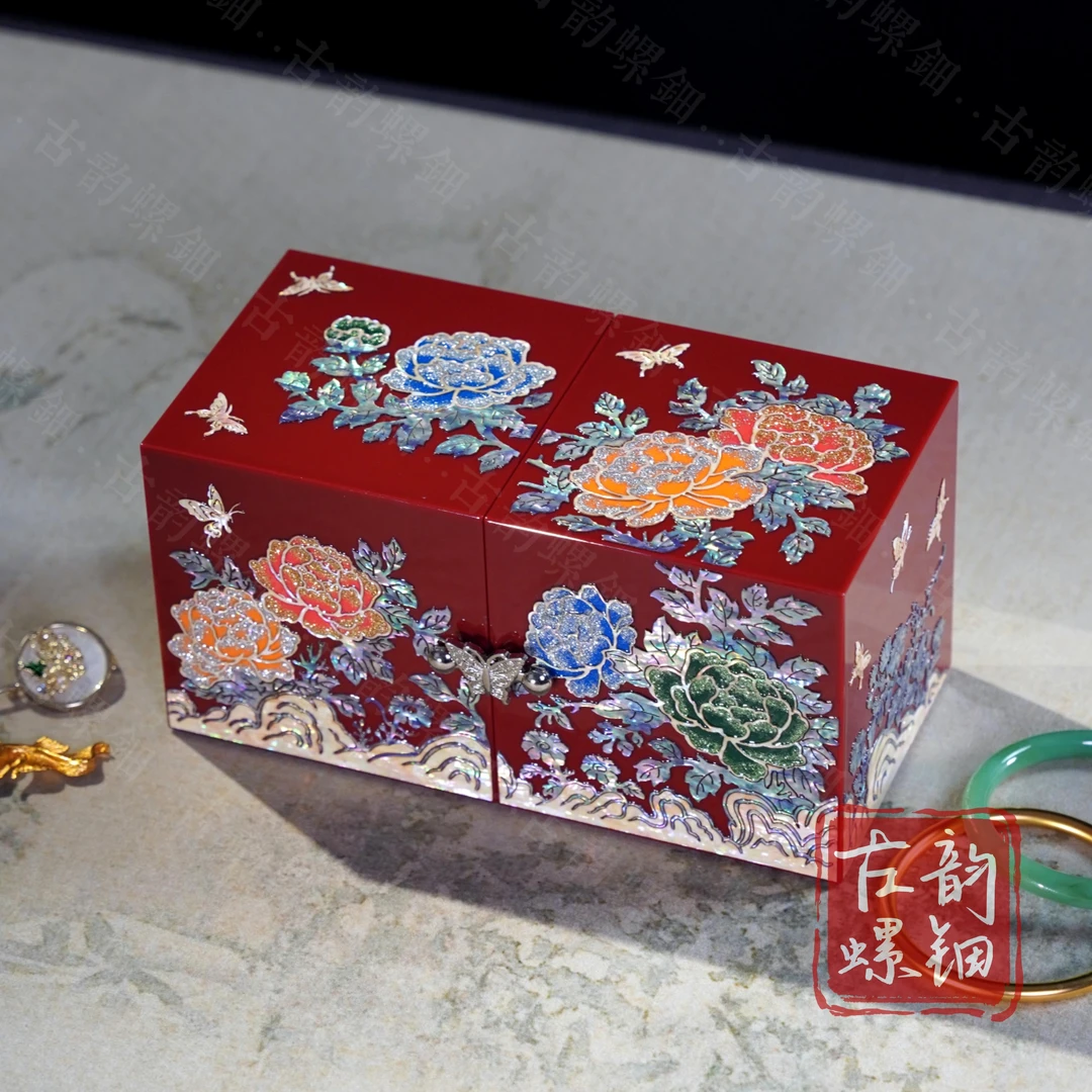 首饰盒/箱 新【花开富贵】螺钿漆器手工中式高档精致送礼首饰盒