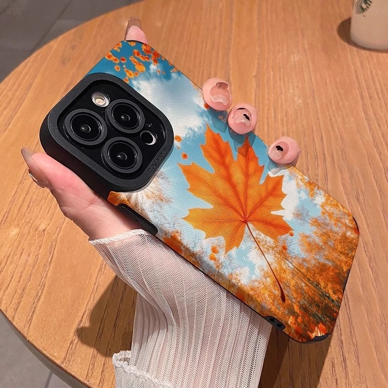 秋日落叶适用于iPhone苹果17promax手机壳16/15/14潮流13潮小羊皮
