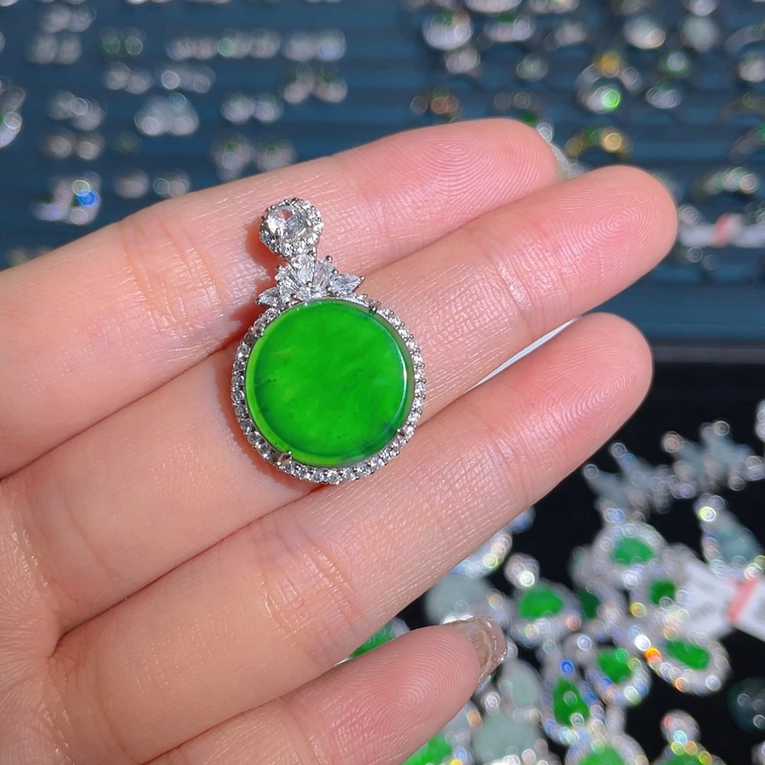 吊坠(不含链)银S925镶嵌翡翠