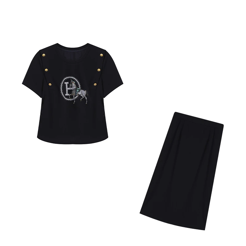 麦麦-五季家大码女装套装上衣半裙藏青色两件套ZL107436