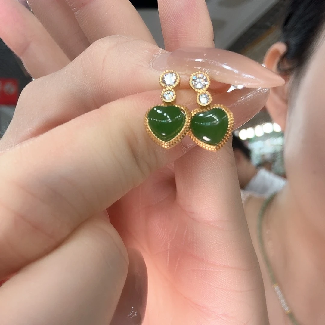 和田玉银S925镶嵌耳饰