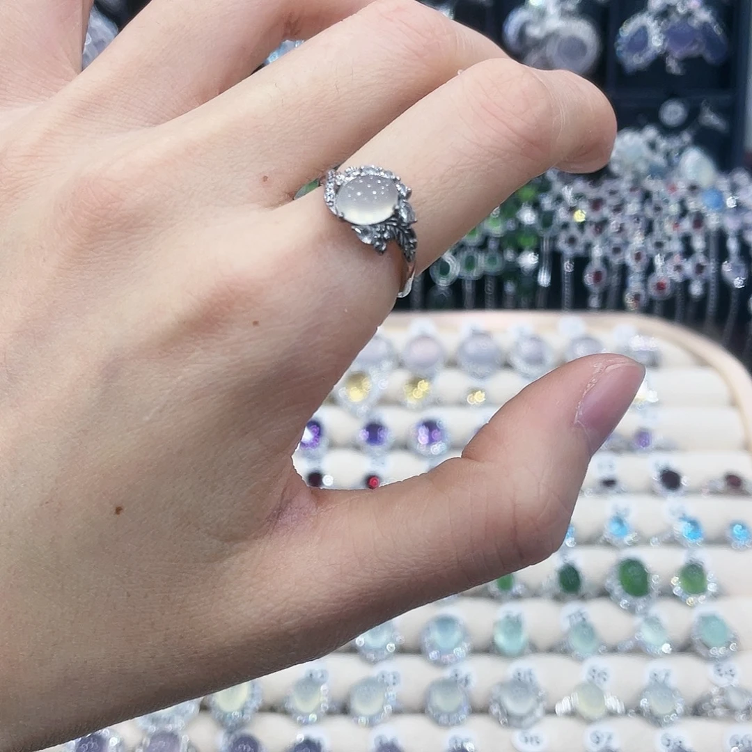 蛇纹石玉银S925镶嵌戒指戒指