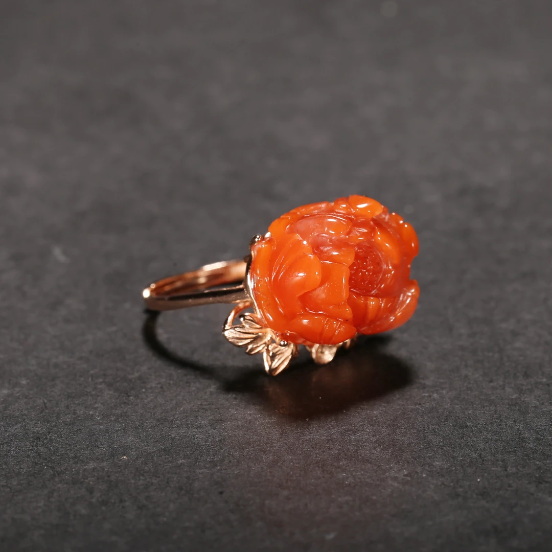 民国*南红花卉纹戒指/12XQ2974/南红玛瑙【北京文博】