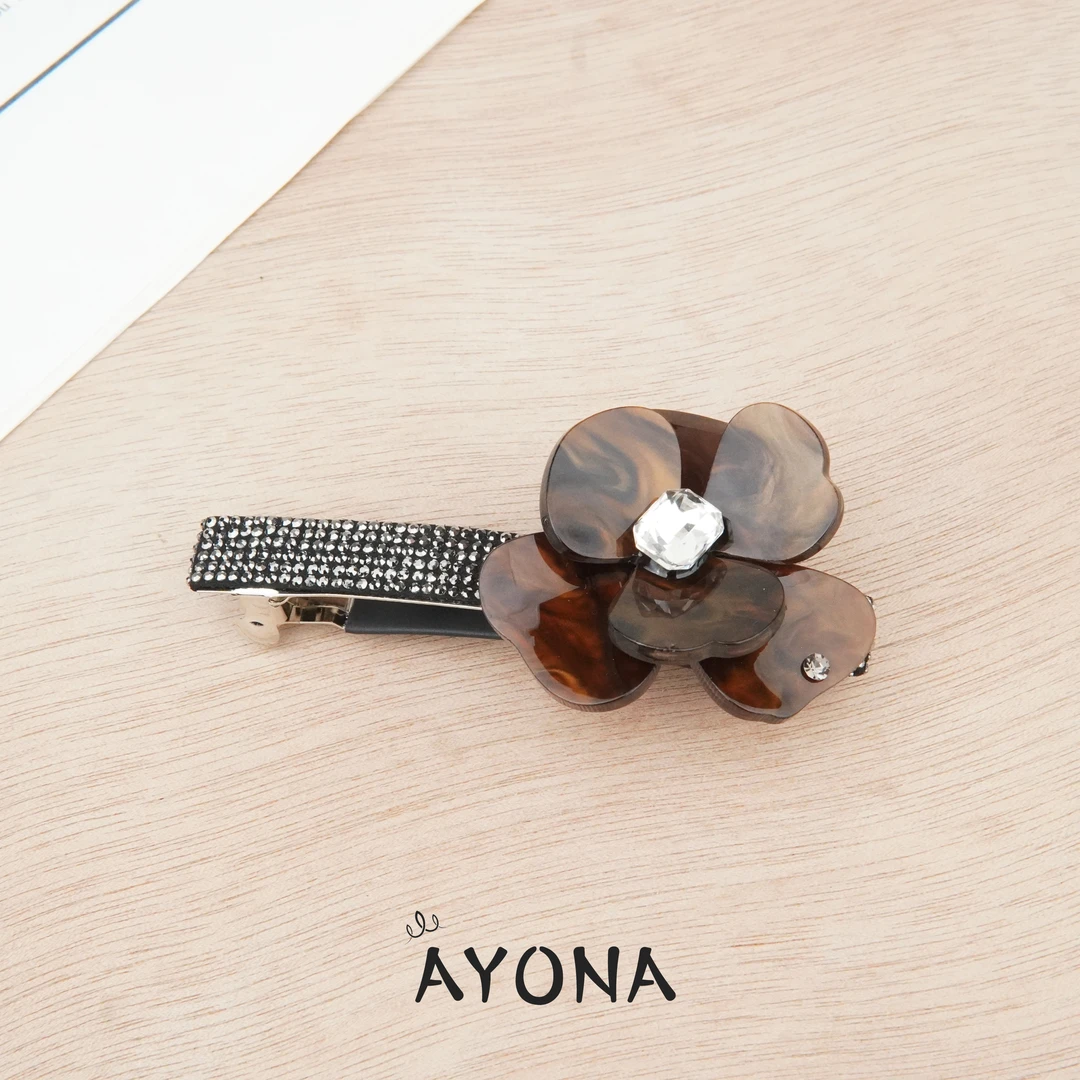 【TH132】秋冬新款醋酸花朵简约气质百搭边夹半扎马尾头饰减龄发卡