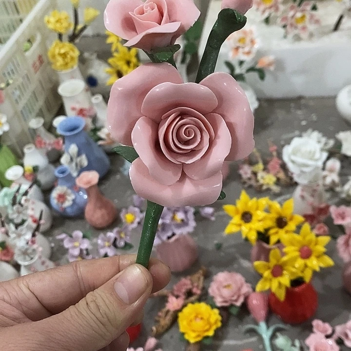 瓷片纯手工陶瓷花摆件瑕