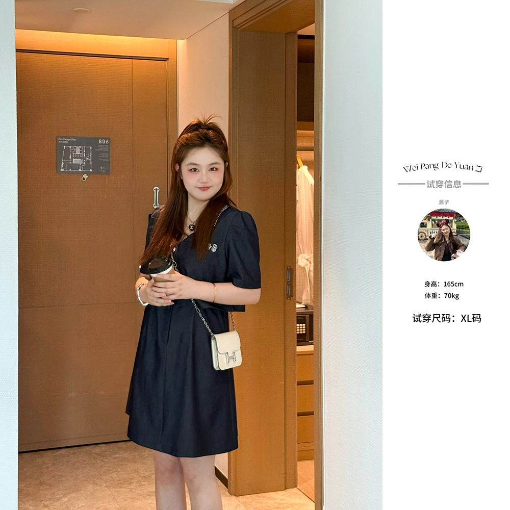 楠序【大艺术家】雯雯微胖女装 2025年夏装仿牛仔轻奢连衣裙YZ36612