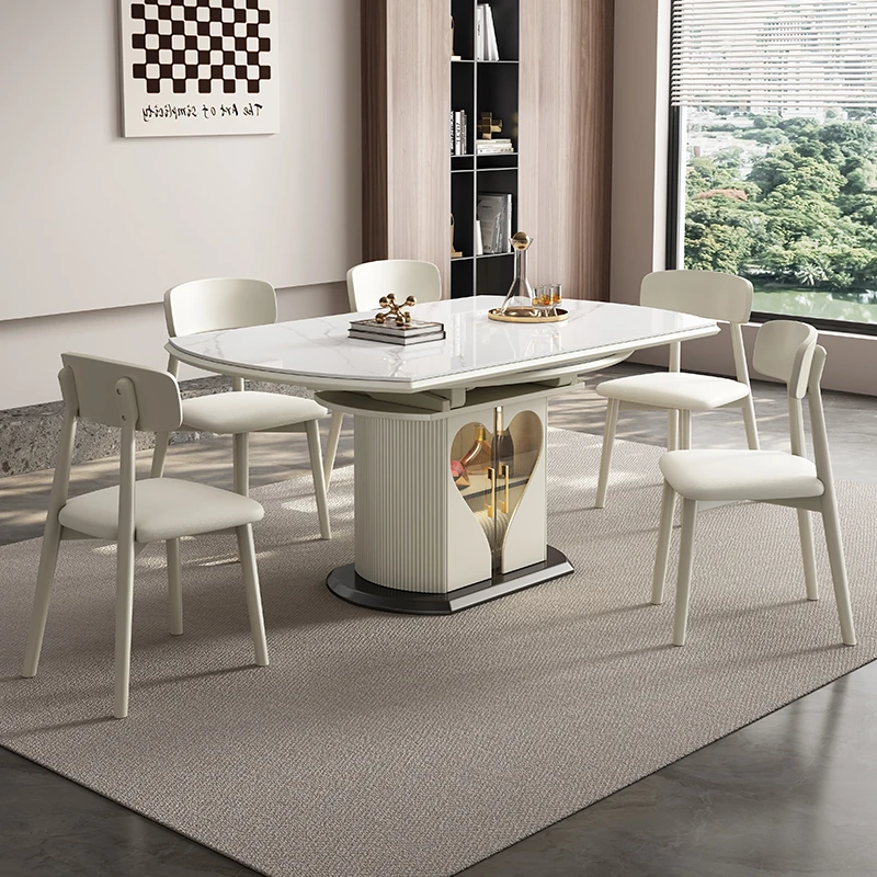 2025新款储物岩板餐桌可折叠方圆两用餐桌饭桌子吃饭桌实木饭桌