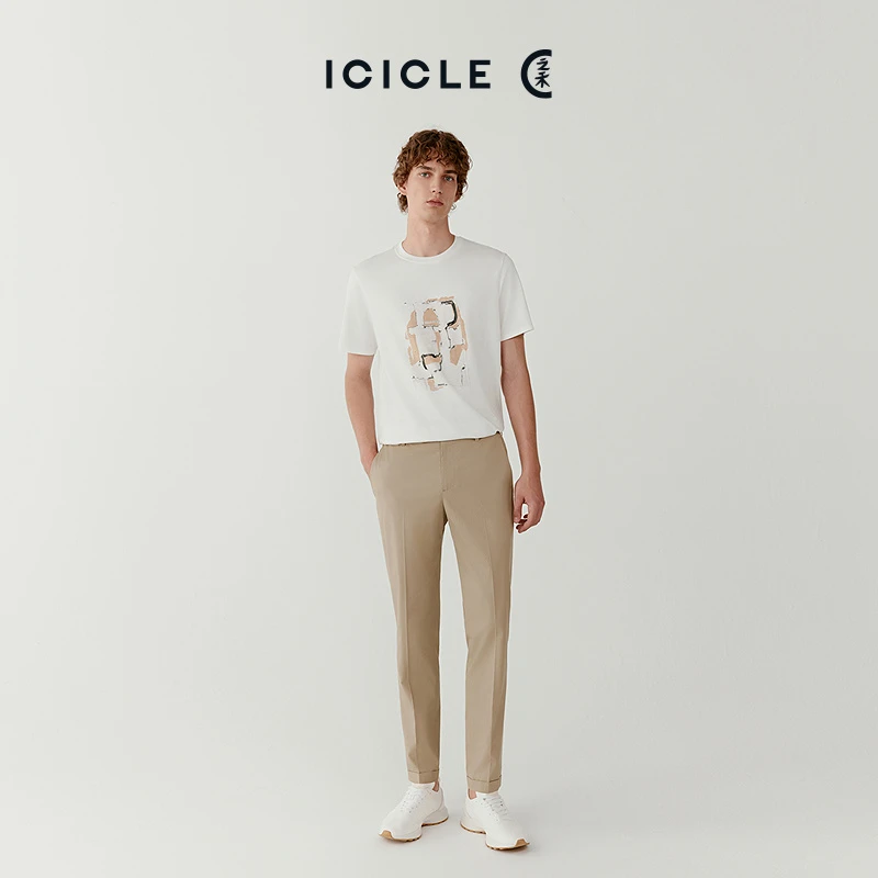 ICICLE之禾棉丝混纺弹力薄斜纹九分可调节萝卜裤0966