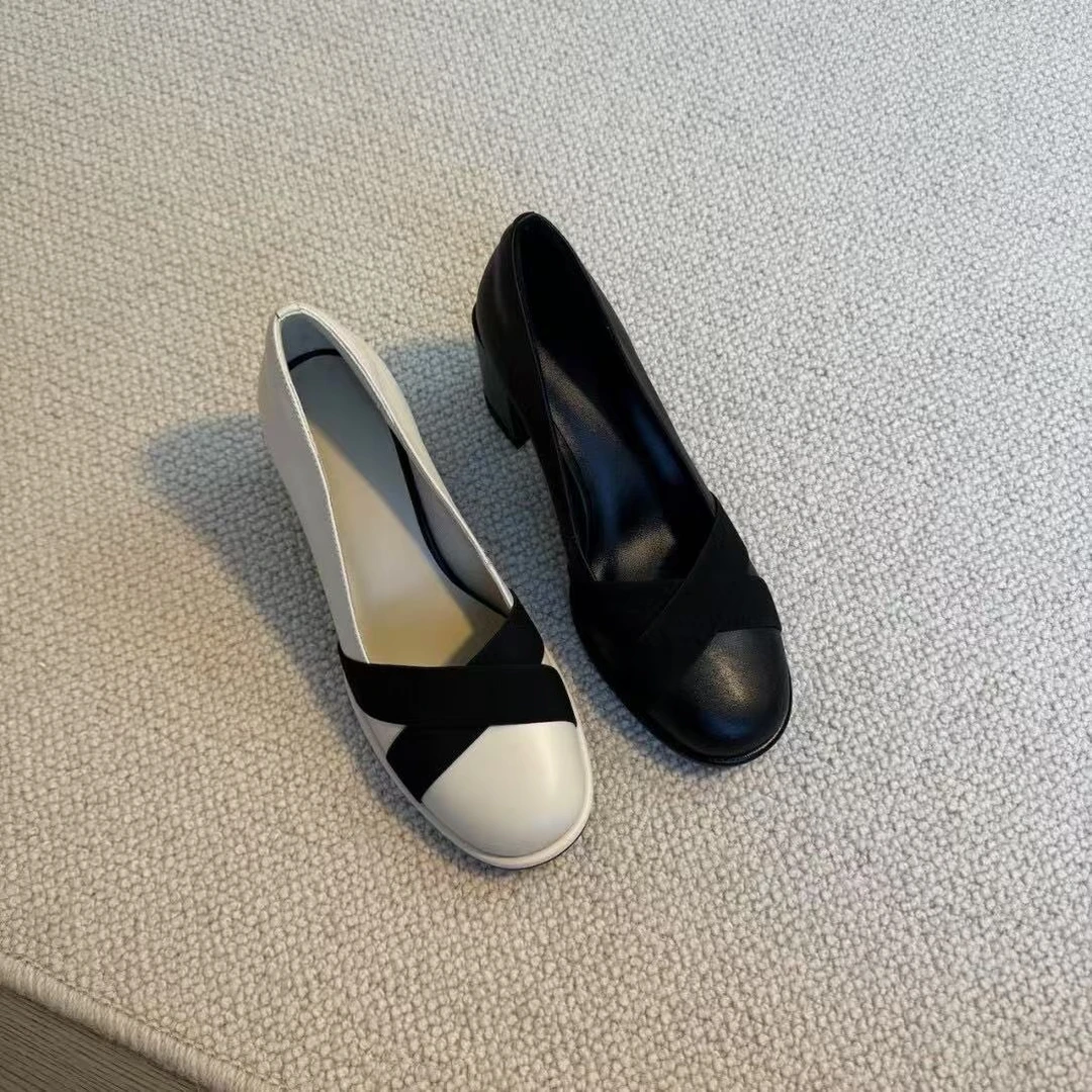 六也「法式7cm」增高复古圆头浅口交叉带气质百搭通勤玛丽珍L851