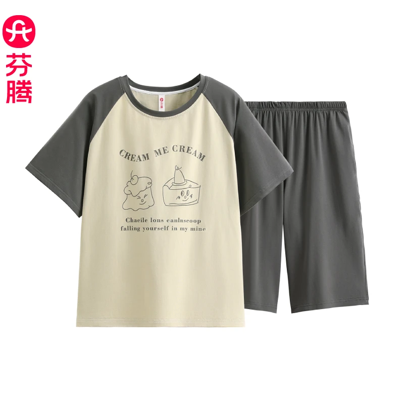 芬腾睡衣女款新款夏季薄款纯棉短袖短裤套装全棉女士可外穿家居服