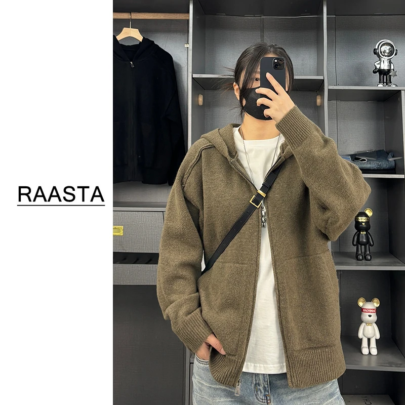 男士毛衣秋季连帽开衫秋冬季潮流帅气含羊毛针织外套宽松百搭帽衫