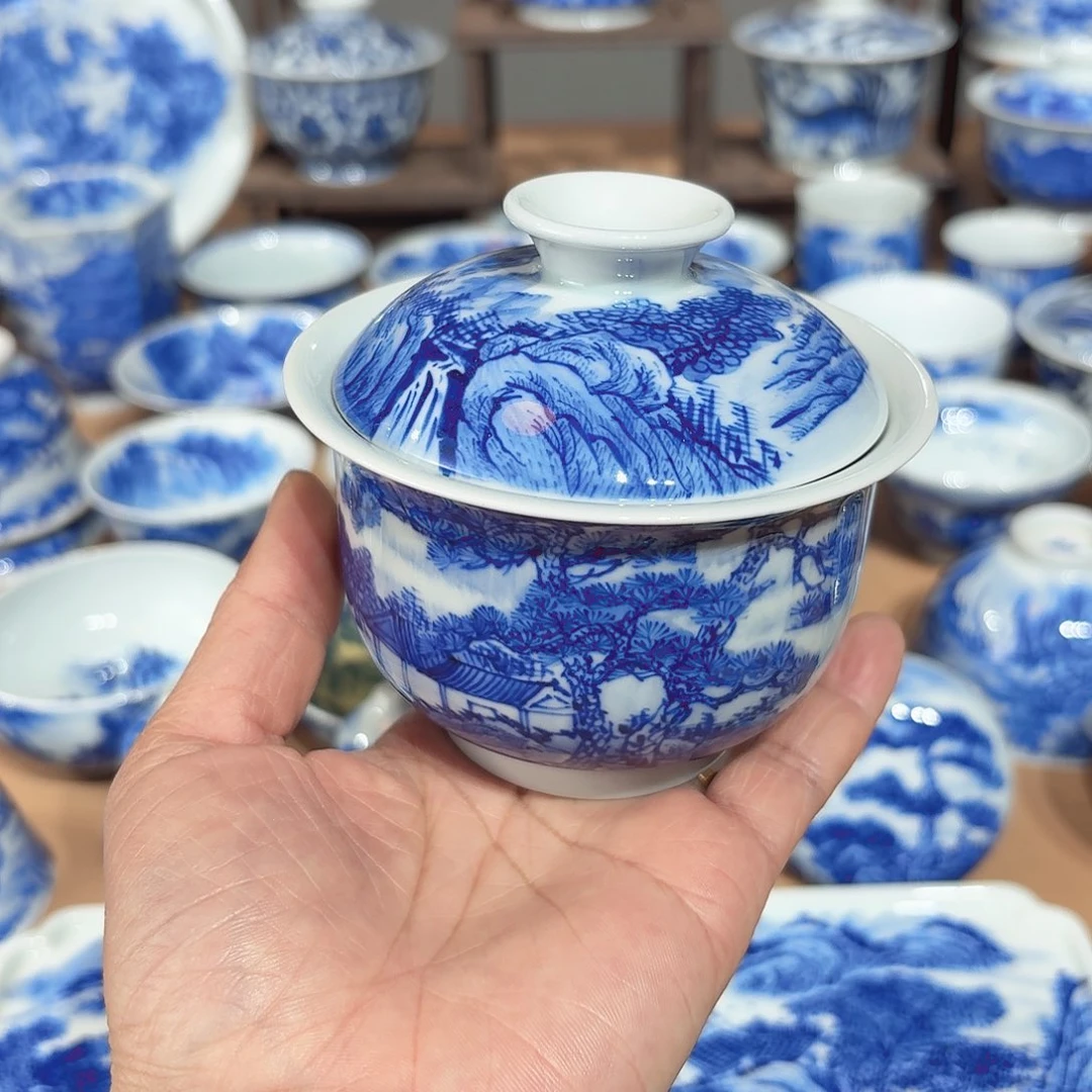 景德镇纯手绘盖碗微瑕