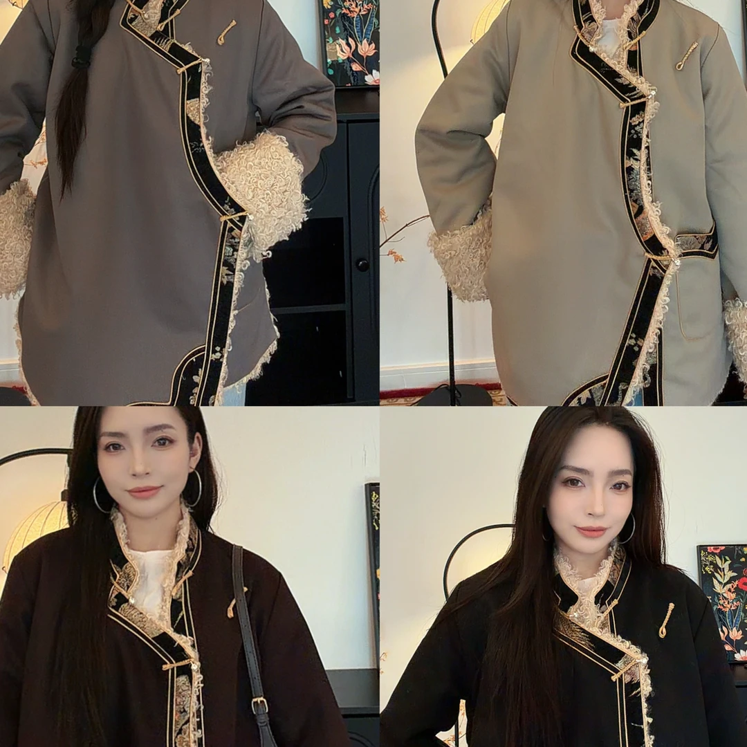冬季加厚男女情侣款藏式藏装新款加毛保暖黑色经典外套上衣秋冬