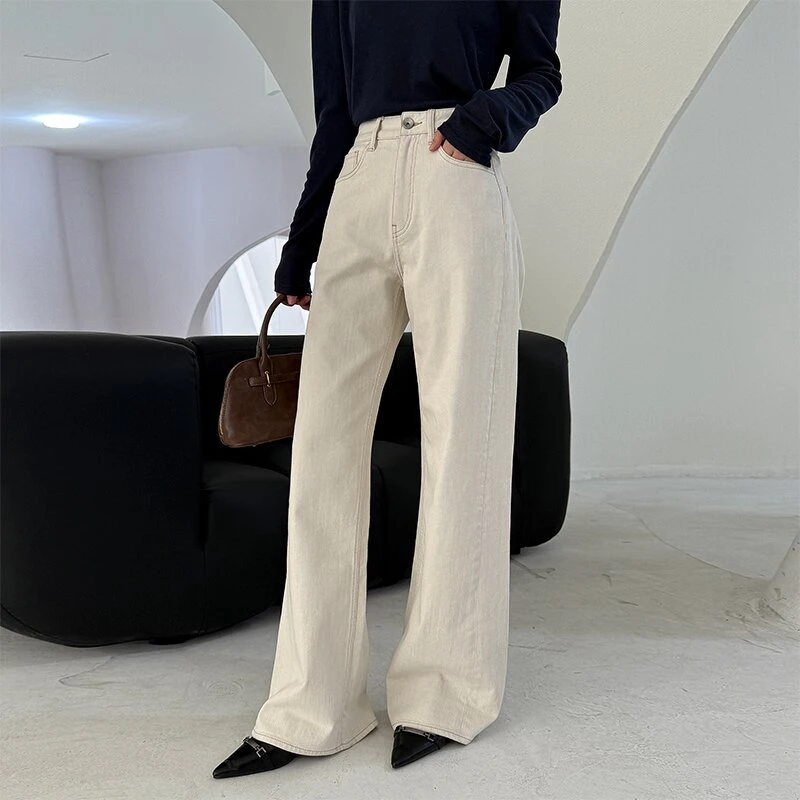 KIKI严选：9335-九十亿家欧洲站春季新款时尚高腰白色牛仔裤