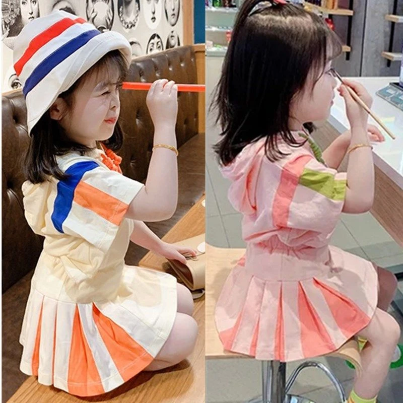 女童短裤套装夏装2024夏季新款童装女童韩版连帽运动套装儿童学院