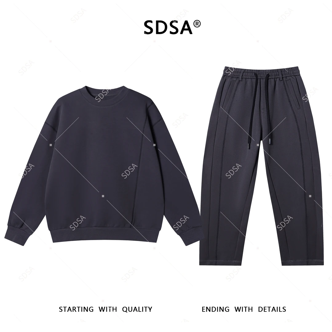 SDSA男士2025新款轻奢痞帅男装撞色解构明线卫衣直筒松紧裤套装