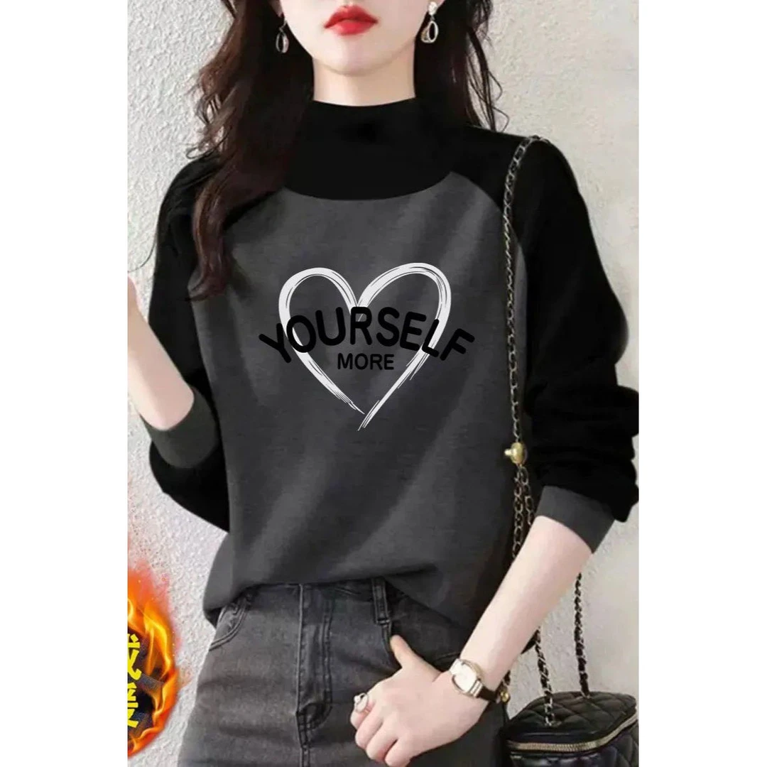 奥莱断码秋冬新款保暖减龄双面德绒拼接长袖半高领卫衣大码宽松显