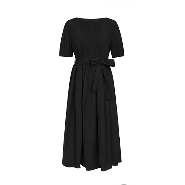 圣迪奥尤莱特百搭通勤赫本风黑色薄款显瘦中长裙S232Z12FN