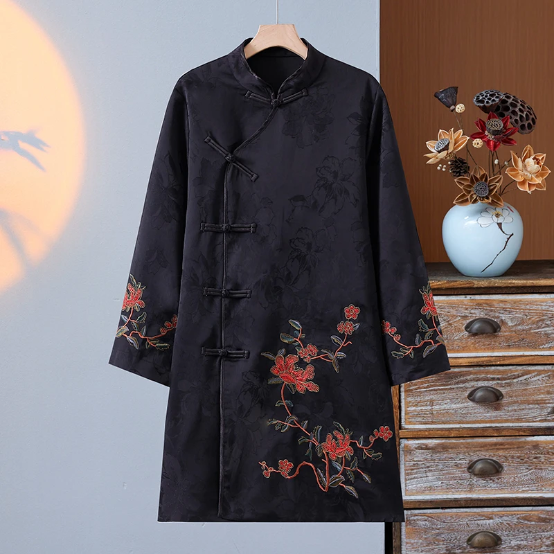 贵妇范~新中式国风长袖外套高品质刺绣中长复古老钱风阔太太风衣