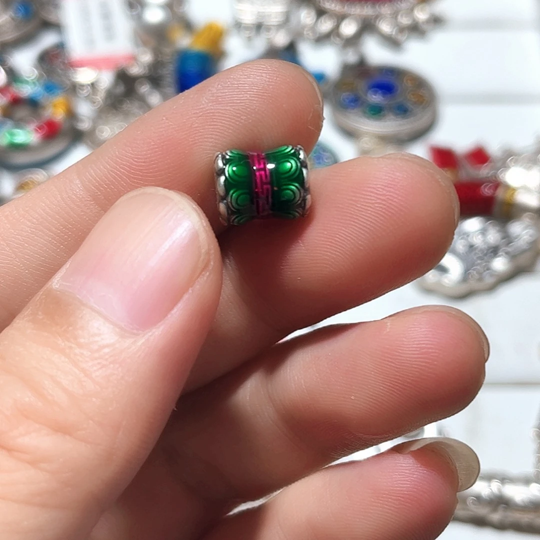 吊坠足银珐琅并蒂莲通孔