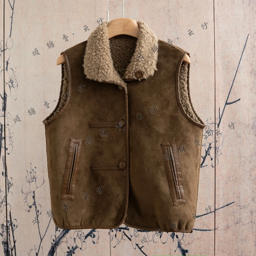 【顺】双面双穿新中式国风女洋气百搭毛毛马甲K472