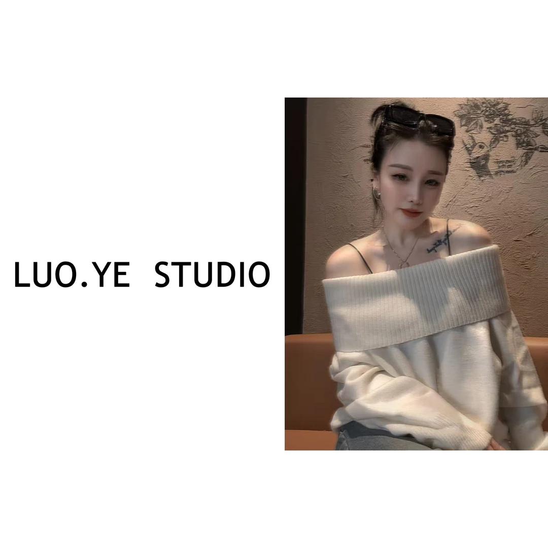 罗爷 · 【秋月晚晴】羊毛针织一字肩上衣长袖T恤百搭休闲时尚