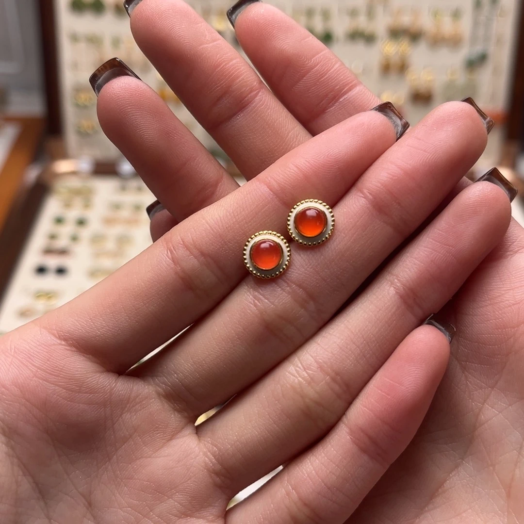 和田玉银S925镀金镶嵌耳坠