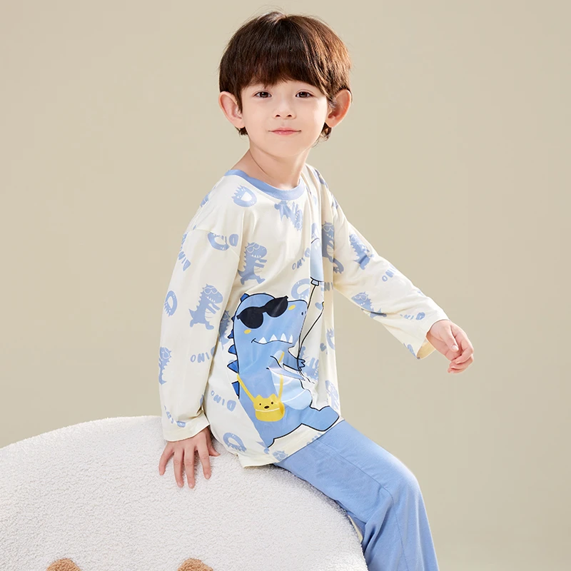 莫代尔优可丝儿童款睡衣男童夏季薄款冰丝家居服夏款夏天睡衣套装