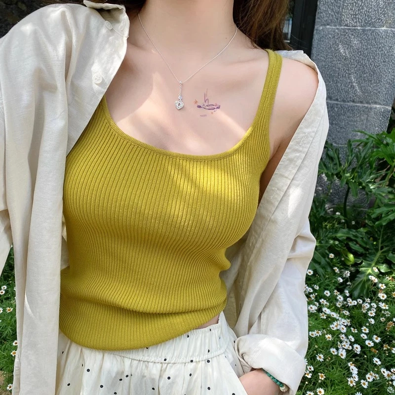 方领吊带小背心女夏外穿2025新款遮副乳修身打底无袖针织上衣外穿